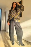 Ainsley Plaid Chiffon Blouse Olive